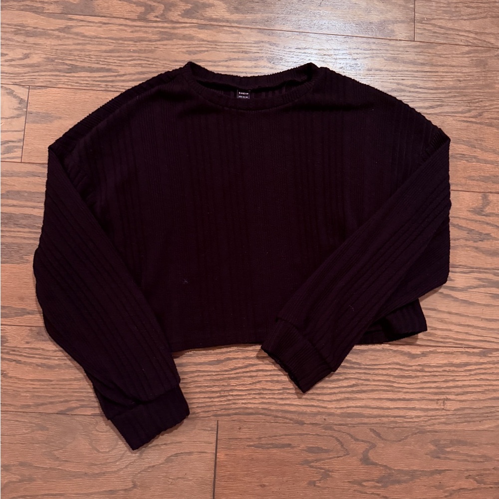 Black Ribbed Knit Crop Sweater - Picture 6 of 6
